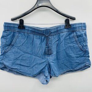 Ann Taylor LOFT Womens Size XL Chambray Denim Drawstring Pull On Shorts Blue 230